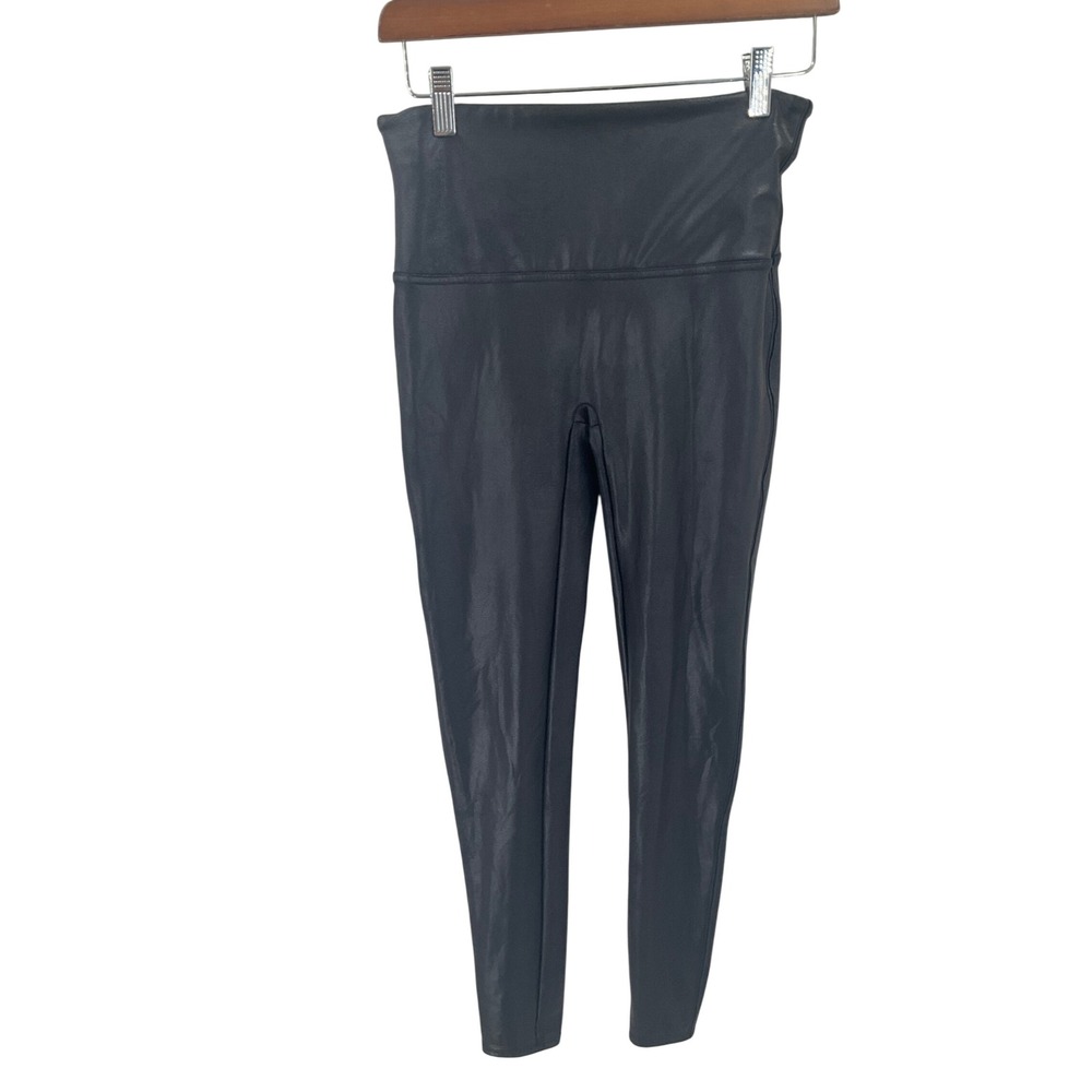 Spanx Faux Leather Leggings Women Large Black High Rise Tummy Control Classic